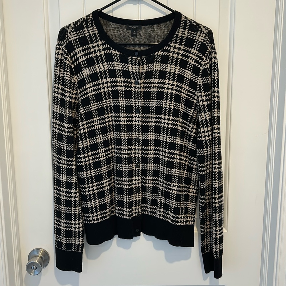 Ann Taylor Factory Houndstooth Cardigan XL